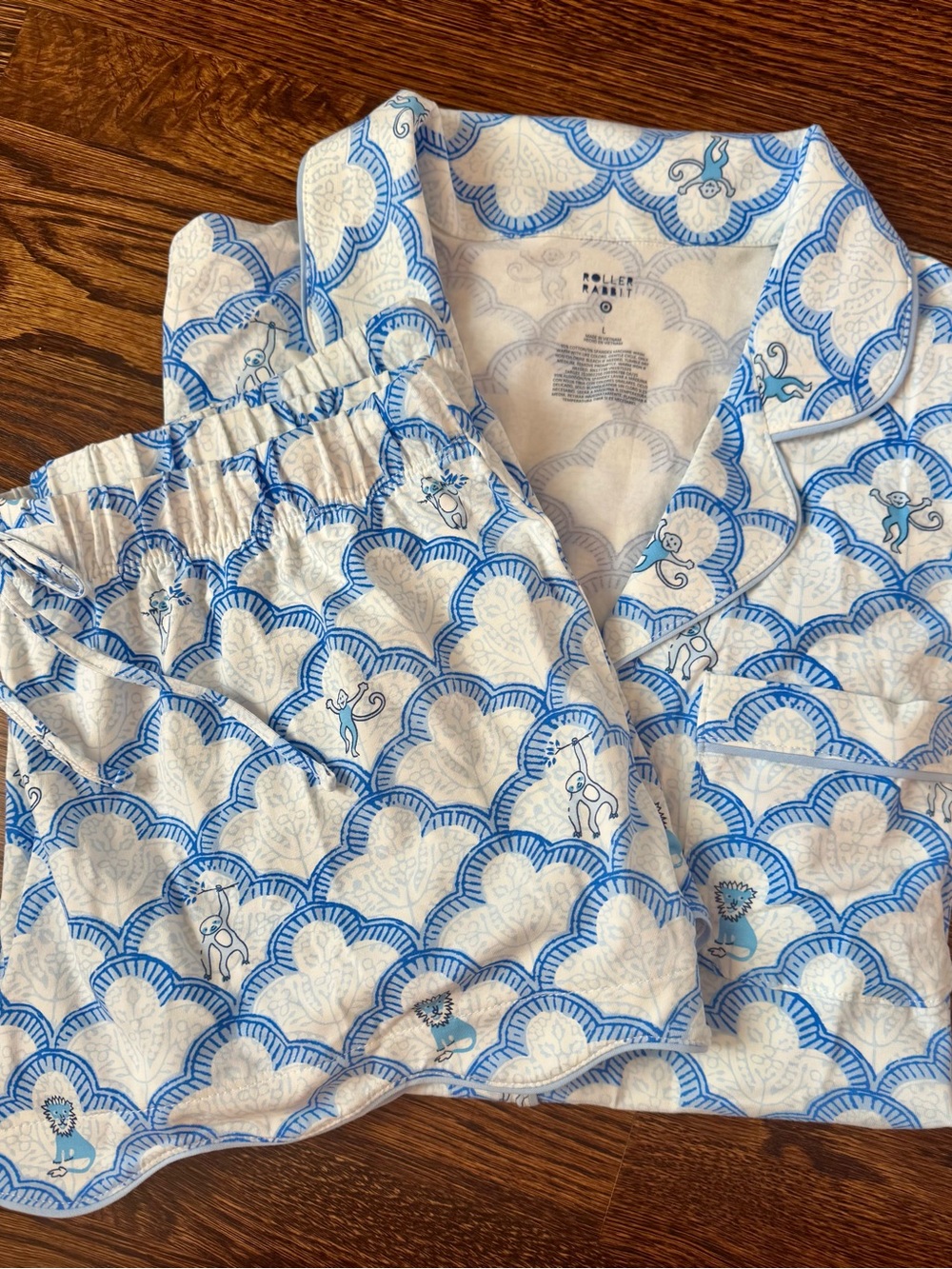 Roller Rabbut Pajamas Blue & White Printed Set- Size Large - Picture 2 of 7